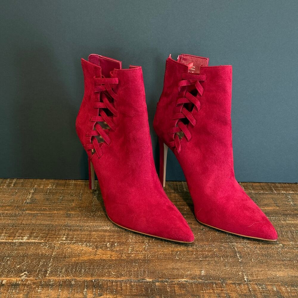 Aldo Tuxedo Faux-Suede Bootie Women's Size 9 Res Pointed-Toe 4.5" Heel Zip
